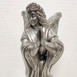 Beautiful Vintage Pewter Praying Angel Candle Holder 7"